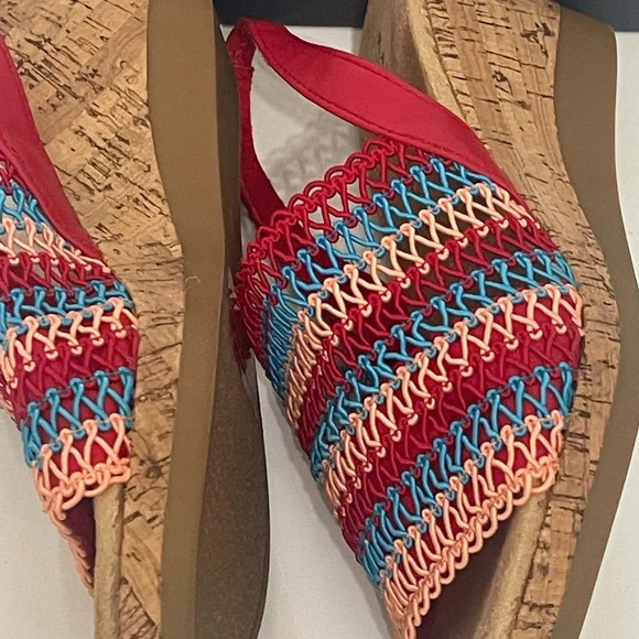 KAREN SCOTT Womens Cushioned Wedge Slip On Slingback sandals sz 9 red blue pink - Picture 6 of 14